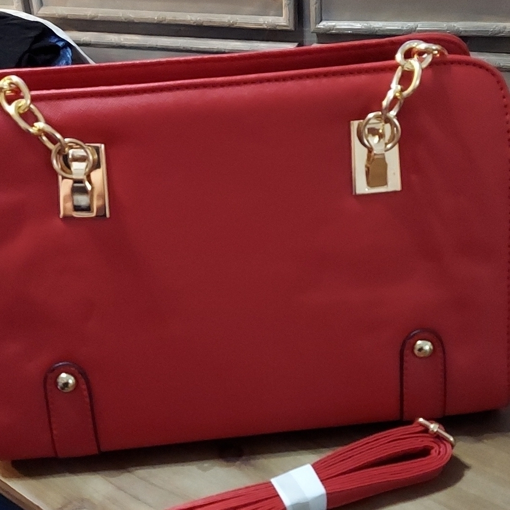 RED Purse with Gold Chain Detail